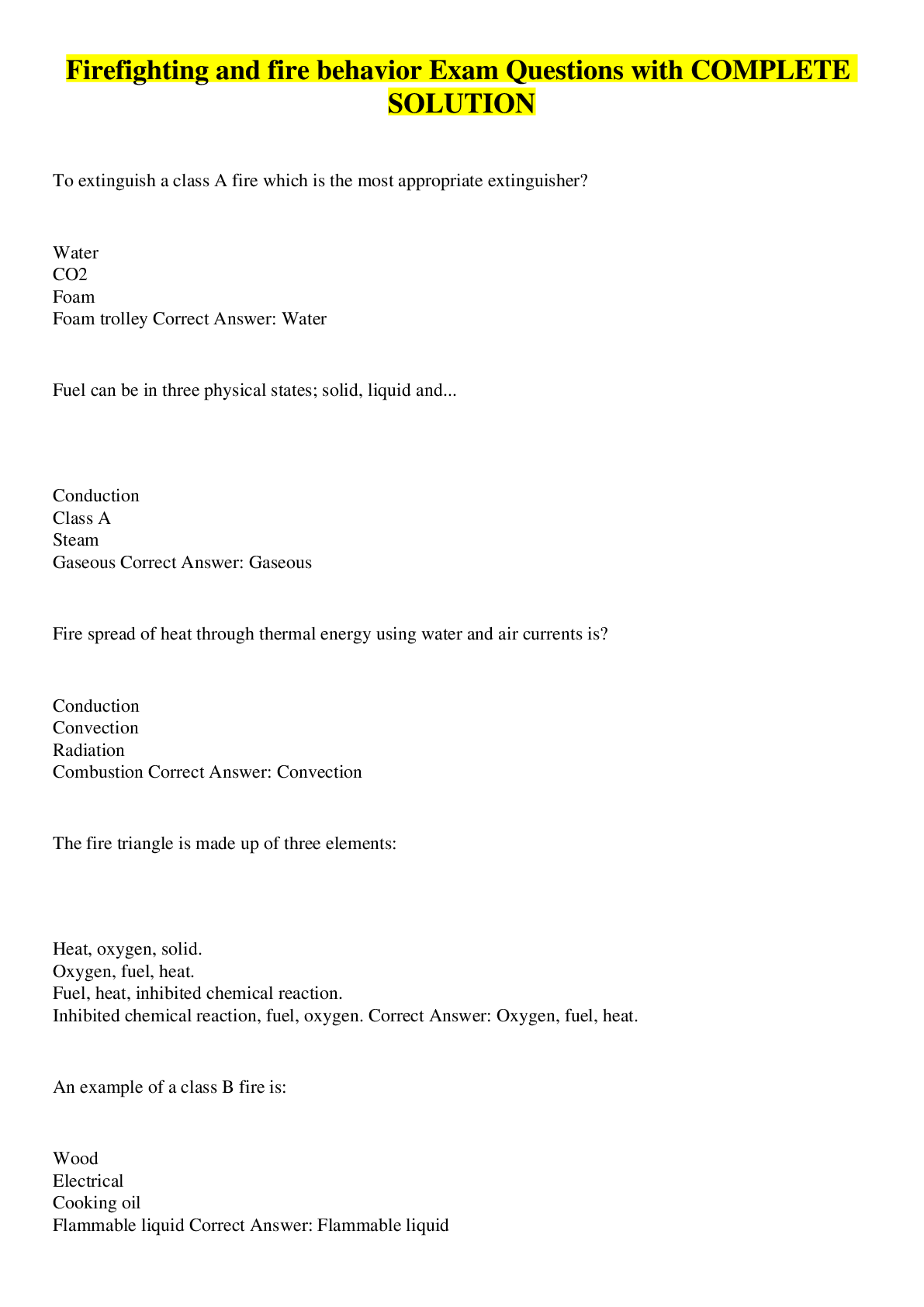 Preview image for Firefighting and fire behavior Exam Questions with COMPLETE SOLUTION